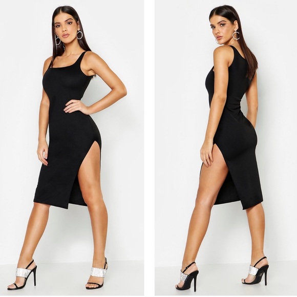 Boohoo Dresses & Skirts - Boohoo Black Thigh Split Bodycon Midi Dress NWT
